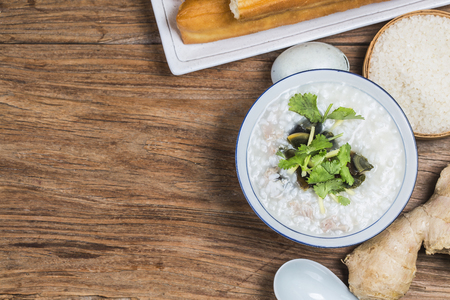Chinese traditional porridge with preserved egg, lean and meat.の写真素材
