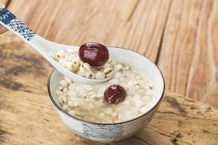 Chinese dessert, glutinous rice porridge with jujubeの写真素材