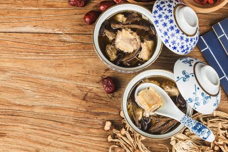 Tea tree mushroom with ribs stewの写真素材