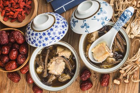 Tea tree mushroom with ribs stewの写真素材