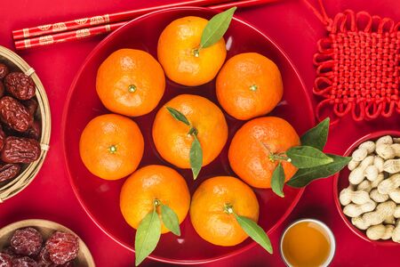 Top view Chinese new year festival foodの写真素材
