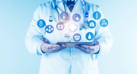  Digital healthcare and network connection on hologram modern virtual screen interface, medical technology and network concept.の写真素材