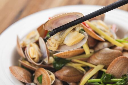 Stir Fried Clams with Roasted Chili pasteの写真素材