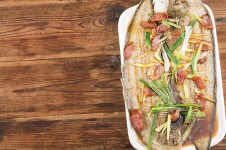 A plate of steamed dragonfishの写真素材