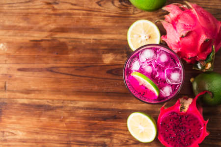 Glass of dragon fruit smoothieの写真素材