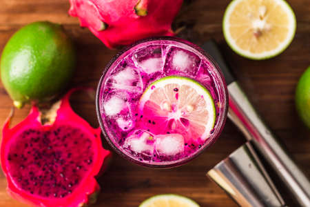 Glass of dragon fruit smoothieの写真素材
