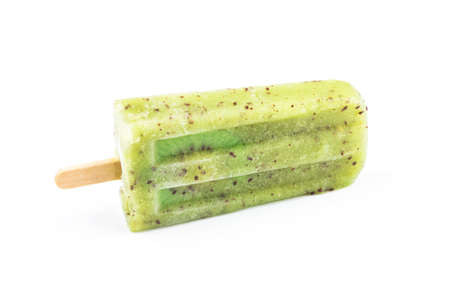 homemade kiwi ice cream stick isolated on white backgroundの写真素材