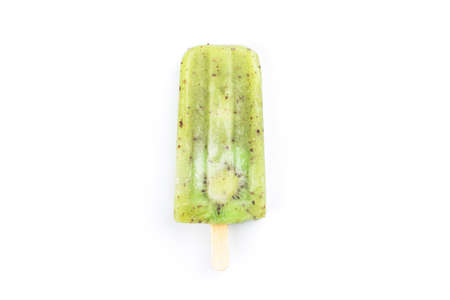 homemade kiwi ice cream stick isolated on white backgroundの写真素材