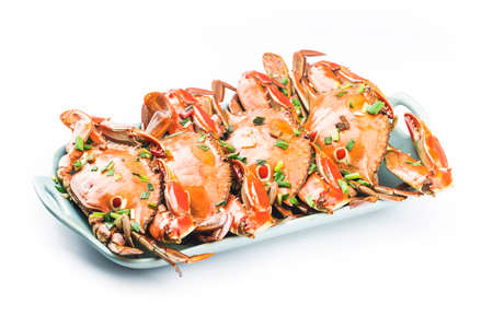 A plate of fresh Redspot swimming crabの写真素材