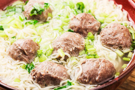 Chinese Food: Meatballs served with noodles,の写真素材