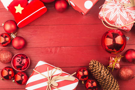 Lots of Gift boxes on wood background. Christmas and other holidays concept.