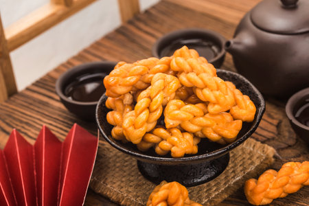 fried dough twist on tea table