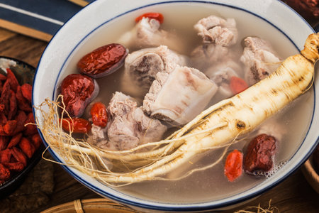 A bowl of ginseng ribs soupの写真素材