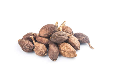 Black cardamom on a white backgroundの写真素材