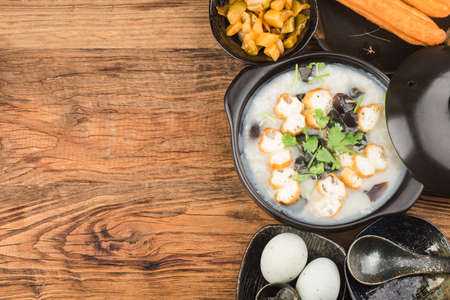 Preserved egg lean meat porridge breakfastの写真素材