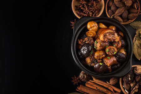 Chinese cuisine: braised chestnut pig tailの写真素材