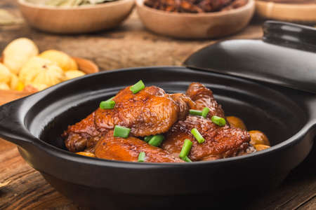 Braised Chicken Wings with Chestnutの写真素材