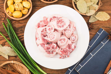 Fresh pig tails, fresh pork bonesの写真素材