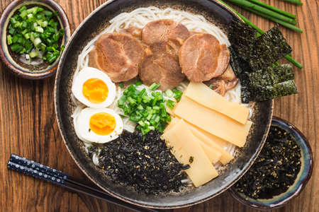 Miso Ramen Asian noodles with egg, Japanese cuisine.の写真素材