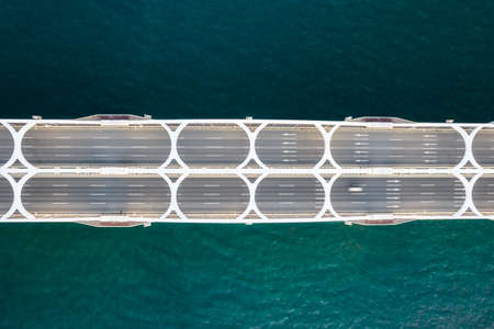 Drone looking down aerial bridge pictureの写真素材