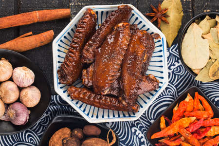 The duck's wings were boiled and placed on a plateの写真素材