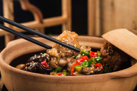 Chinese food: Mushroom Chicken casseroleの写真素材