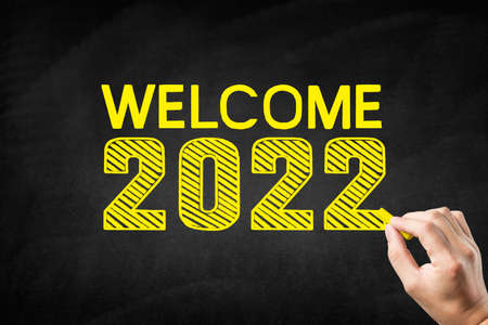 Write greetings for 2022 on the blackboardの写真素材