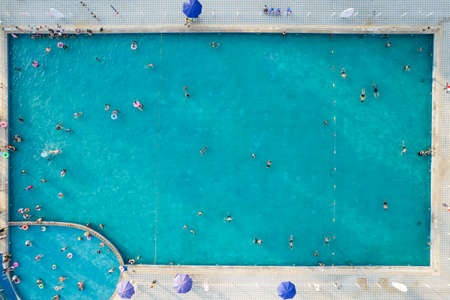 Aerial photography outdoor swimming pool, Swimming vacationのeditorial素材