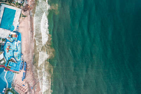 Aerial photography of swimming on the beach,のeditorial素材