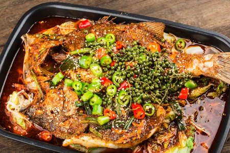 Chinese Cuisine: a plate of spicy roast fish
