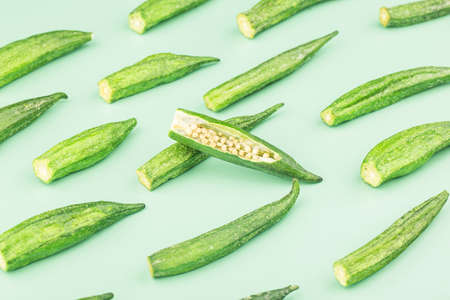 Multiple dried okra dried on a pure backgroundの写真素材