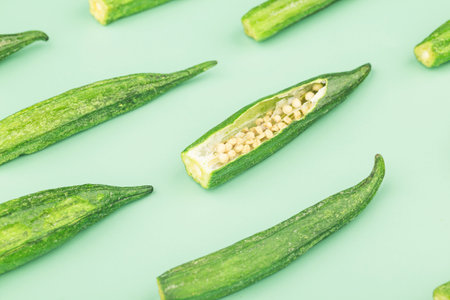 Multiple dried okra dried on a pure backgroundの写真素材
