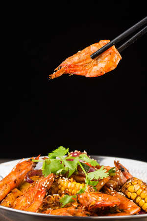 A Chinese dish: Griddle Shrimp, dry pot shrimpの写真素材