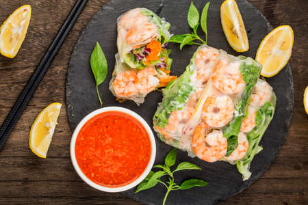 Vietnamese Food: Fresh Spring Roll with shrimps,の写真素材