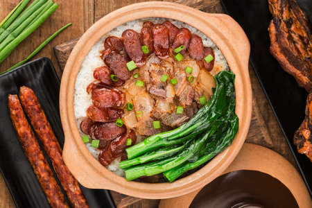 Cantonese style cooking of claypot rice with waxed meatsの写真素材