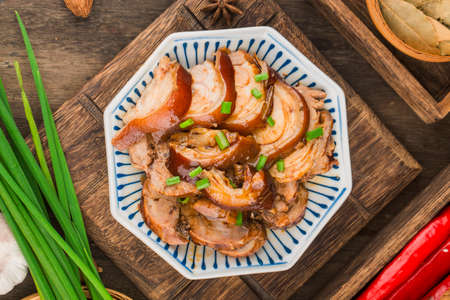 A plate of sliced pork knuckle