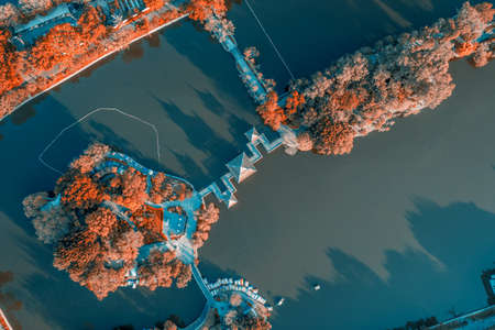 Aerial image overlooking the parkの写真素材