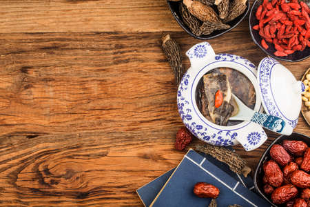 Chinese cuisine: morel and turtle stew soupの写真素材