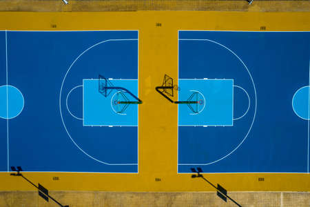 Aerial shooting outdoor basketball courtの写真素材