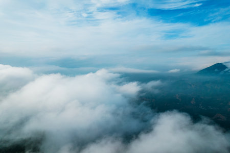 Aerial photos of mountains and cloudsの写真素材