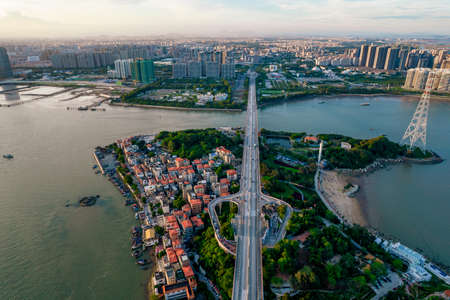 Panorama of Shantou Bay Bridge, Shantou Cityの写真素材