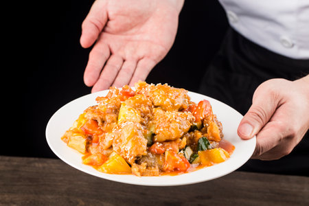 Chinese cuisine- sour and sweet spare rib with pineapple and Cucumber