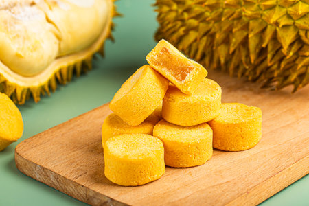 Durian flavor cake made of durian pulpの写真素材