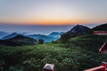 Sunset Scenery of Phoenix Mountain, Chaozhou City, Guangdong Province, Chinaの写真素材