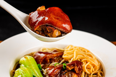 A bowl of pork knuckle noodles