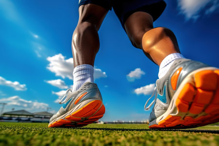 A close-up of the legs of a running manの素材