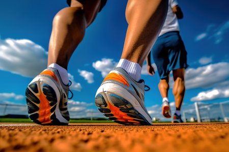 A close-up of the legs of a running manの素材