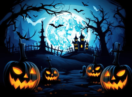 Halloween is set in the forest and moon at nightの素材