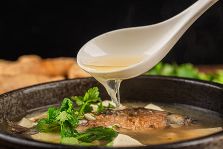 Chinese cuisine: crucian carp tofu soupの写真素材