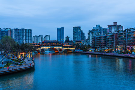 Guangzhou Jinji River Scenic Area at Night, China.の写真素材